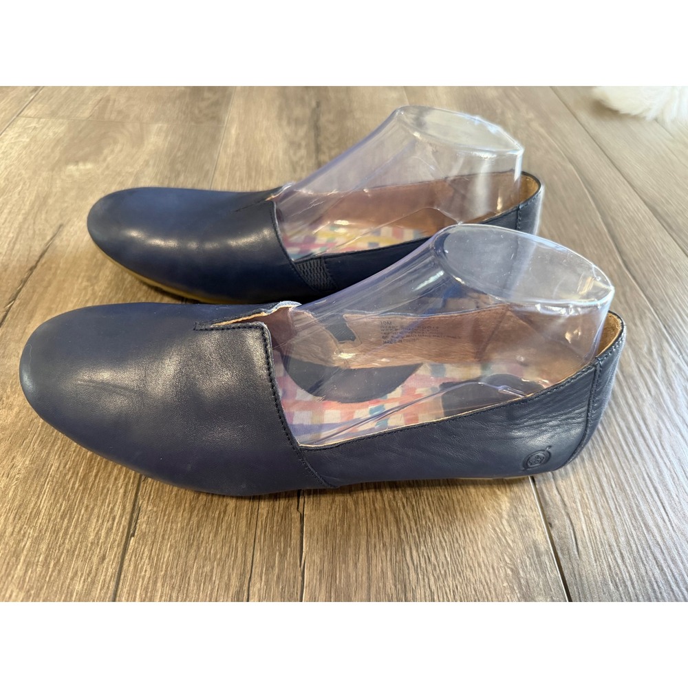 Born Sebra Navy Blue Leather Ballet Flats Loafers Slip On Shoes Womens 10M